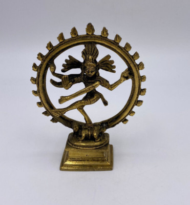 Vintage Brass Hindu God Dancing Shiva Nataraja Statue 3.25'' x 4.25''
