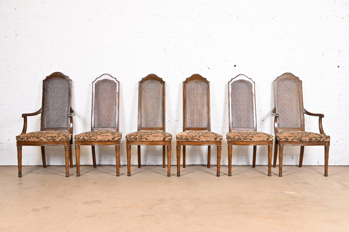 Cane High Back Dining Chairs Henredon Mid-Century Modern Walnut