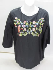 Ann Taylor Loft Black Embroidered Pullover Top S [ 38in Bust 25L ] 3/4 Sleeves