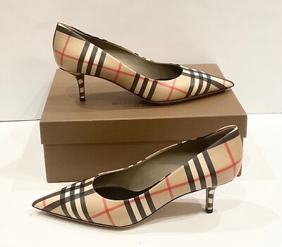 NIB BURBERRY $770 AUBRI VINTAGE CHECK KITTEN HEEL PUMP SHOE