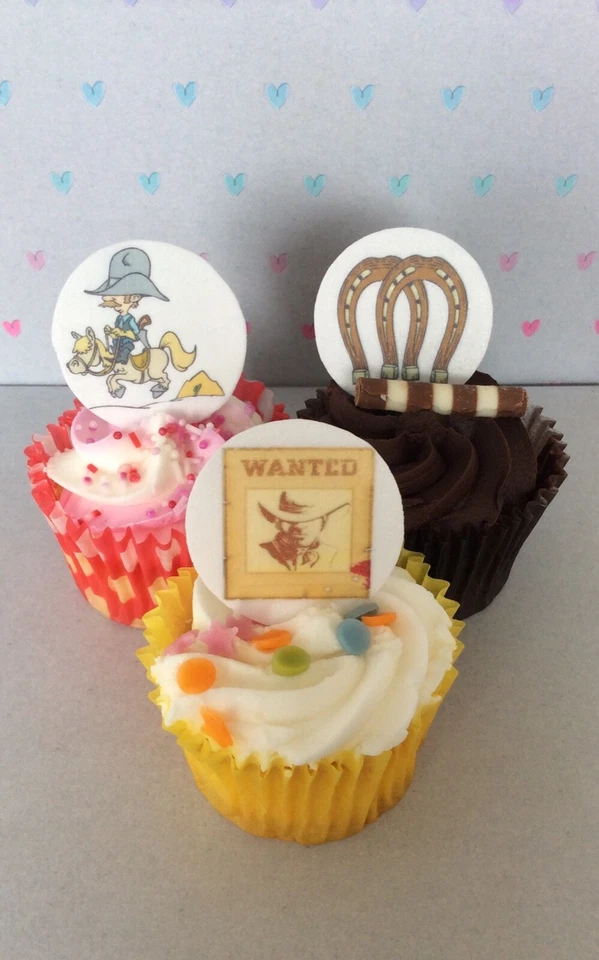 24 Cowboy Western Wild West Premium Cupcake Cake Toppers Edible Rice Wafer Paper - Image 2 of 3