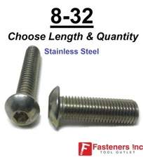 8-32 Button Head Socket Cap Screw Stainless Steel UNC (Choose Length & Qty)