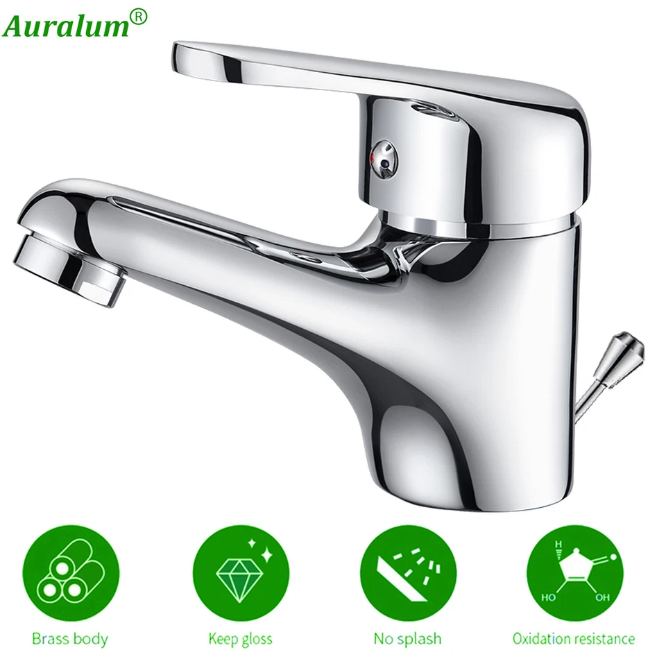AURALUM Bad Waschtischarmatur mit Ablaufgarnitur Waschbecken Wasserhahn Mischbatterie