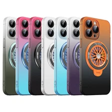 For iPhone 12 13 14 15 Pro Max Gradient Stand Case Mag-Safe Lens Protector Cover