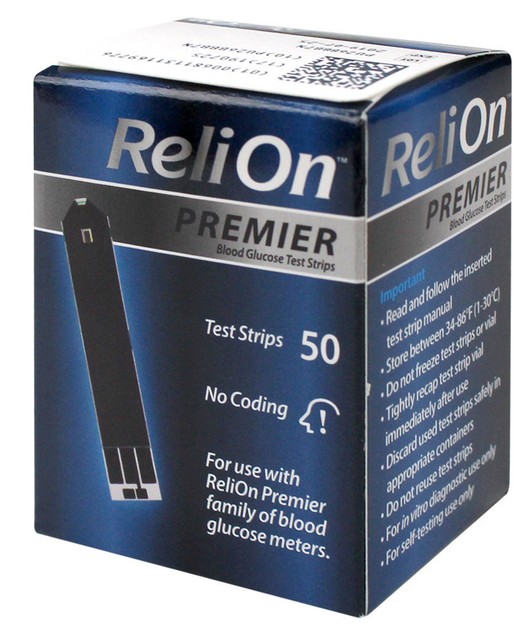 ReliOn Premier Blood Glucose Test Strips 50 Ct for Diabetes Diabetic