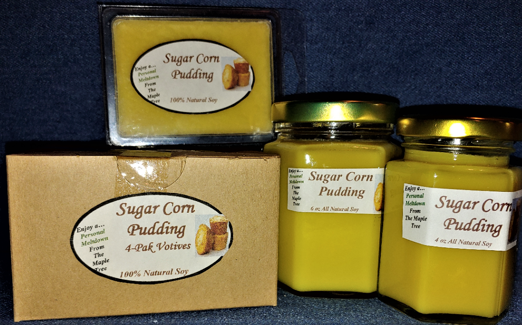 Hand Poured Fall Autumn Scents Soy Candles, Tarts & Votives - Sugar Corn Pudding