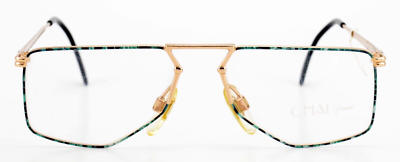 ★ chai⭐︎　★ CHAI Eyeglasses K650 F505 Vintage 80s Hex Full Rim S Gold Blue