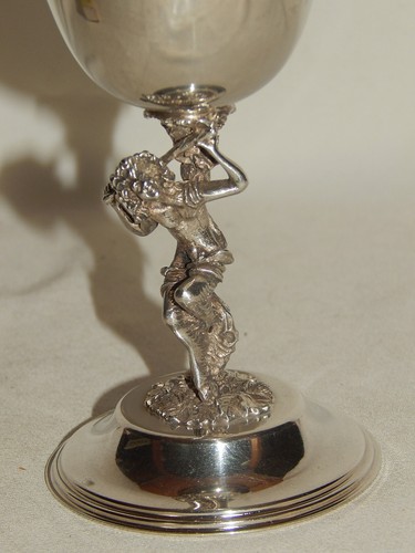 2 Weinkelche versilbert ALPADUR Schaft Rebstock Satyr / Bacchus H.R.W Fink 100 - Picture 5 of 12