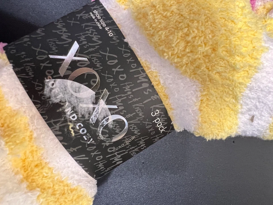 XOXO Mujer CALCETINES DIFUSOS 3 PARES Rosa Amarillo Blanco Rayas Acogedores 4 - 10 NUEVO Foto 2 de 4