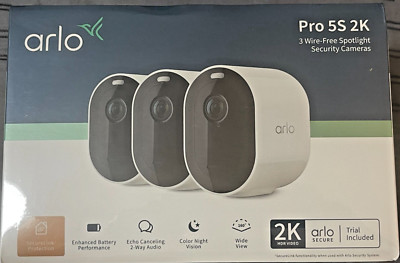 Arlo Pro 5S 2K Wire-Free Spotlight Security Cameras - 3 Kit, White 2K HDR