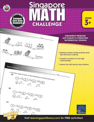 Singapore Math Challenge Workbook Grades 3-5 Math Book, Tricks for Adding,...