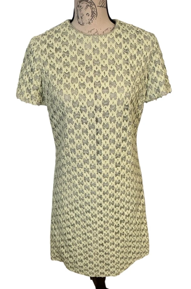 Vestido recto vintage años 50’s 60’s cinta verde y encaje moderno talla 6 cuello redondo forrado Foto 4 de 4