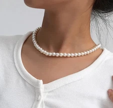 Classic White Pearl Bead Choker Necklace for Women – Elegant Simple Jewelry