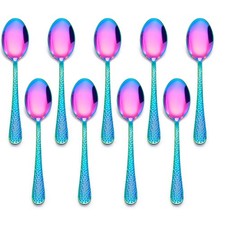 LIANYU 9pc Rainbow Kids Stainless Steel Spoons Toddler Self-Feeding Utensils