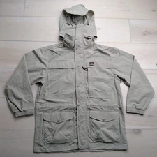 L L Bean Mountain Parka Mens Large Beige Nylon Removable Hood Water Resistant