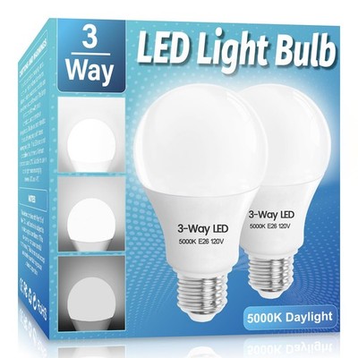 Wiyifada 3 Way LED Light Bulbs 2 Pack, 3 Way Light Bulbs 30 70 100 Daylight W...