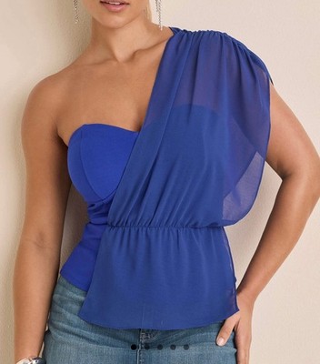 NEW Venus Women's Chiffon Draped Blue One Shoulder Tank in Medium M