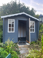 Grey & White Wooden Shiplap Garden Shed, Apex Roof, 2 Glass Windows, Door