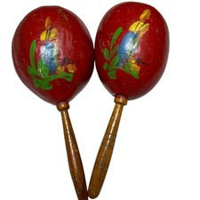 Vintage Fiesta Maracas - Made in Mexico Red Hand Painted Rumba Ready 