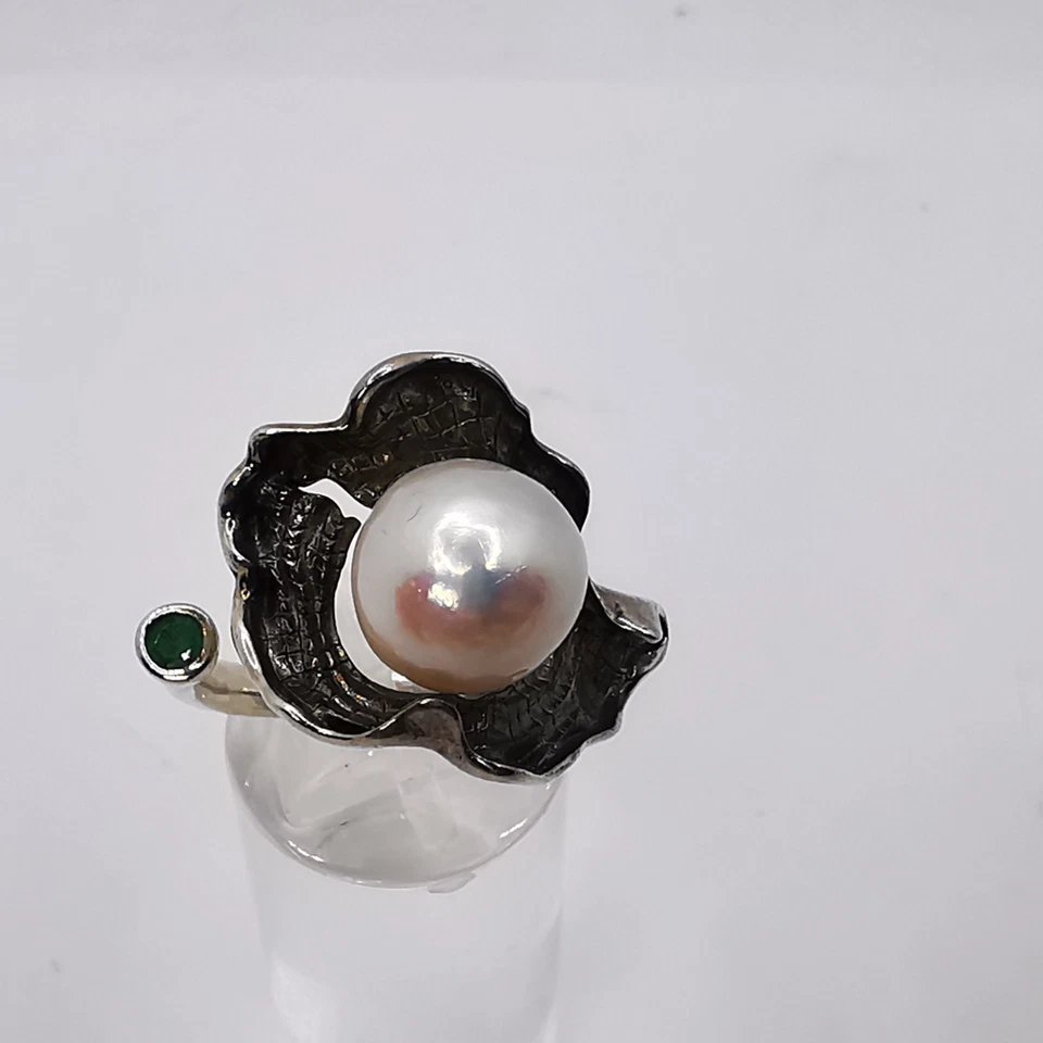Art Deco Damenring Silber 925 Perle und smaragde Edelstein - Bild 4 von 4