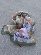 Sheer Paris Scarf Rectangle 19 x 60 Green Orange Creme Red