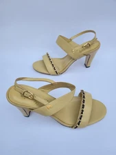 Chanel Beige Lambskin Leather Interlocking CC Slingback Sandals Size EU 39