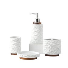 Bathroom Accessories Set 4 Pcs Toothbrush Holder Soap Dispenser Ceramic A-white