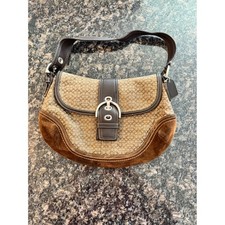 Coach Soho Signature Jacquard Flap Shoulder Bag Brown Leather vintage Y2K