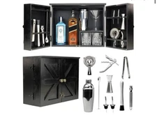 Excello Global Products Barndoor Bartender Cabinet with 10 Piece Bar Tool Set...