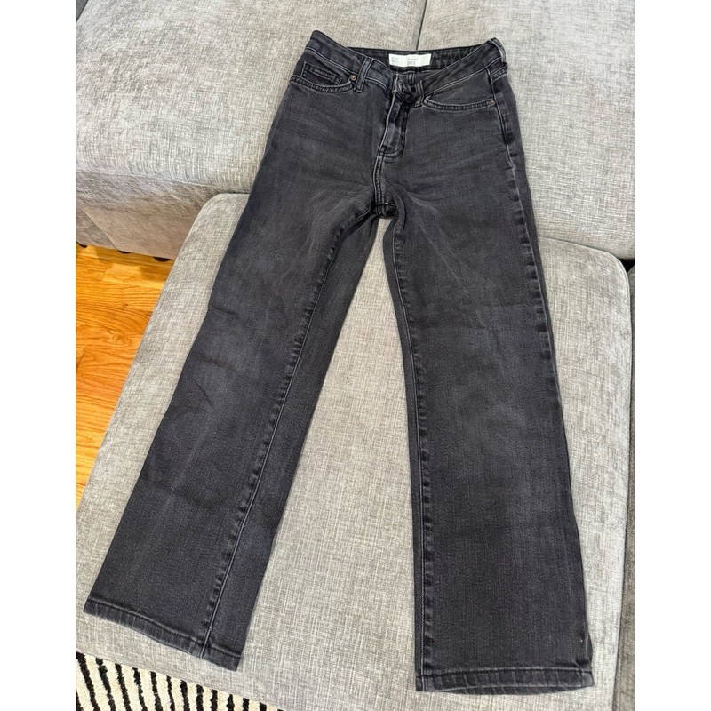 Topshop Moto Dree Jeans Cropped Kick Flare Black Straight Leg Denim SIZE 25