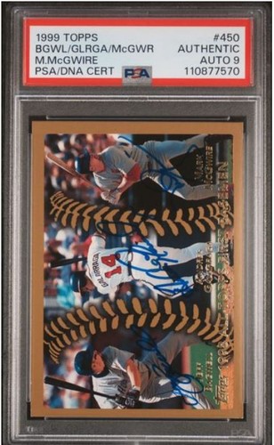 1999 Topps Jeff Bagwell Galarraga Mark McGwire Signed Baseball Card PSA/DNA 9 - Picture 3 of 6