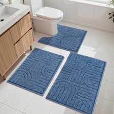 Blue Bathroom Rugs Sets 3 Piece, 32x20 26x18 24x20 Inch