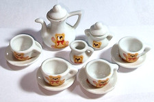 Dolls House Coffee Set Teddy Bear Motif Incl Pot 4 Cups & Saucers Cream & Sugar