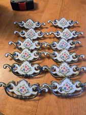 8 Vintage Porcelain Painted French Provincial Country Drawer Pulls Handles 
