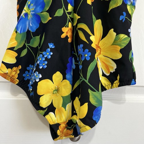 Miraclesuit schwarz gelb Blumen Einteiler Badeanzug Größe 12 gerafft Made in USA - Bild 7 von 14