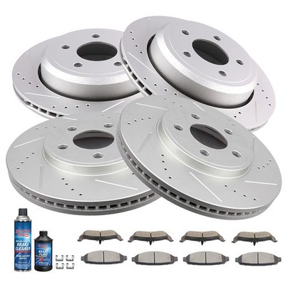 FOR 2003-2011 Crown Victoria Grand Front + Rear Drill Brake Rotors Ceramic Pads