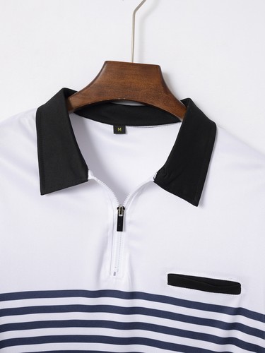 2024 Summer New Men's Printed Stripe Polo Short Sleeve T Shirt Men - Picture 12 of 21