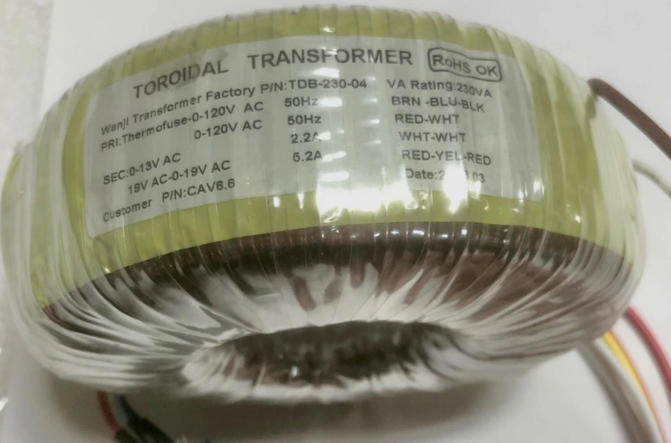 TDB-230-08 WANJI HÁGALO USTED MISMO TOROIDAL Audio Power TRANSFORMADOR CLASIFICACIÓN VA 230VA ¡NUEVO! Foto 3 de 4