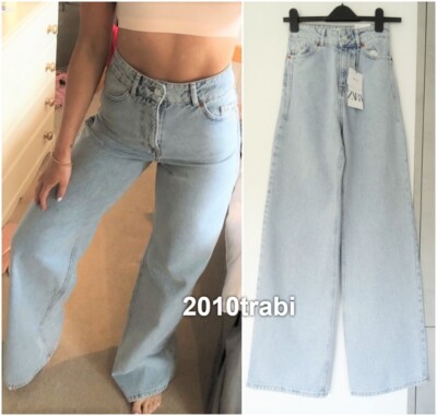 ZARA LIGHT BLUE DENIM JEANS Z1975 HI-RISE WIDE LEG SIZE UK 4 EU 32 US 0