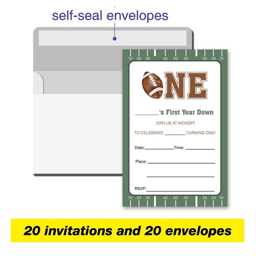 Football 1st Birthday Party Invitations 20 Packs Football Boys First Birthday... - Picture 3 of 5