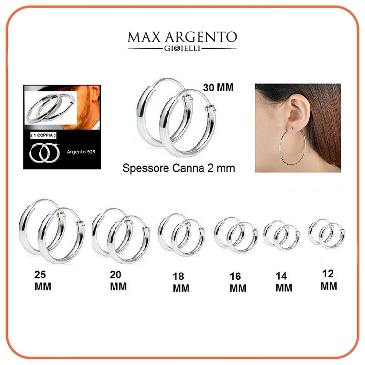 Orecchini A Cerchio Argento 925 Taglio Diamante, 15 Mm, Per Donne E Ragazze
