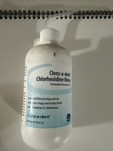 Clenz-A-Dent Chlorhexidine Rinse 8 oz Bottle 3/4 Full. Used