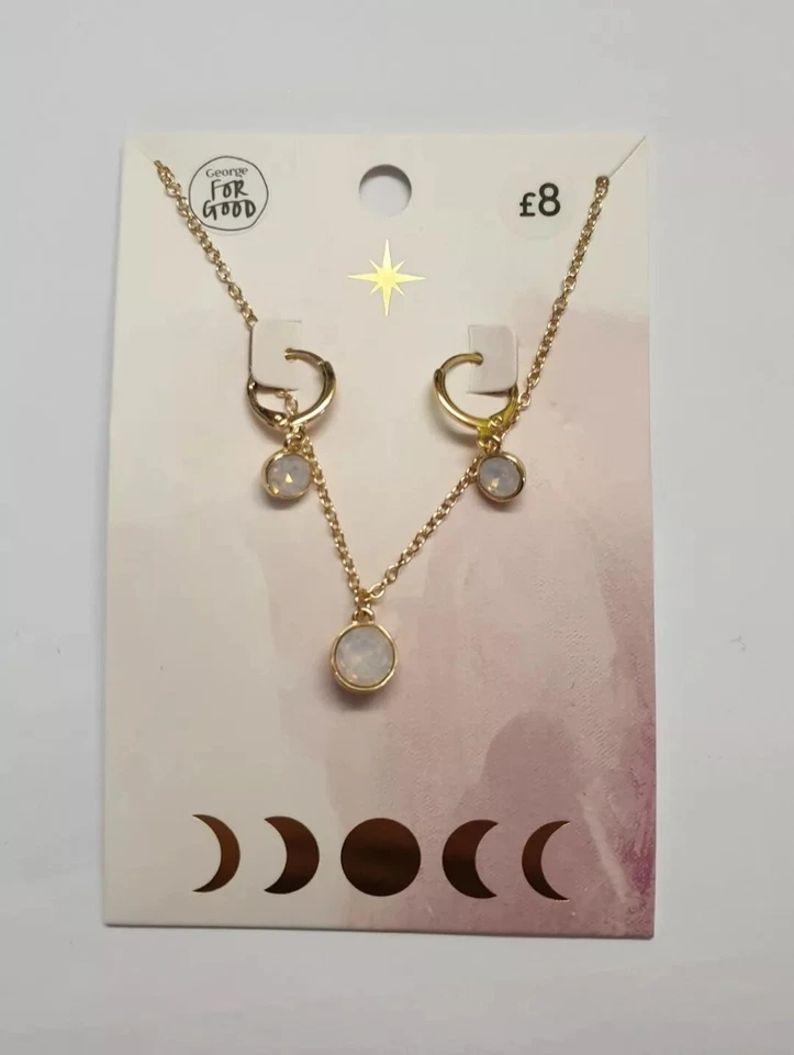 George Womens Gold Pink Drop Gem Necklace & Earrings Jewellery Set REF CD6 - Image 3 of 4