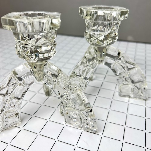 Pair Vintage Art Deco Candle Holders Czech Glass Libochovice Rocket Bohemia - Picture 12 of 13