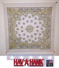  USA MADE Hav-A-Hank WHITE w/GOLD GLITTER PAISLEY BANDANA BANDANNA SCARF Scarve