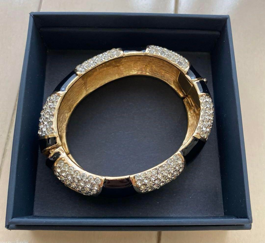 Vintage CINER Cloisonne Black Gold Bangle Bracelet 16cm