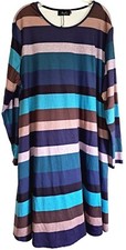 Amzplus Women's 4XL Striped Long Sleeve Dress Scoop Neck Office Business