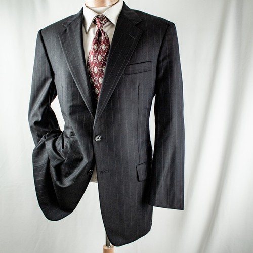 HICKEY FREEMAN Black White Striped 2 Buttons Men Suit Size 40L Pants 34"W x 33"L - Picture 11 of 20