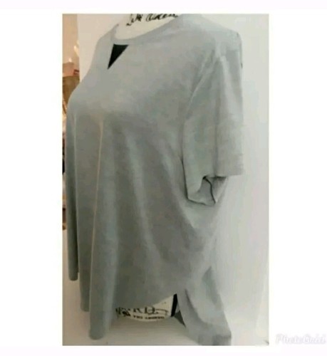 DANSKIN NOW Shirt Womens Sz 16/18 Gray Short Sleeve Mesh Inserts Side Overlap - Picture 2 of 6