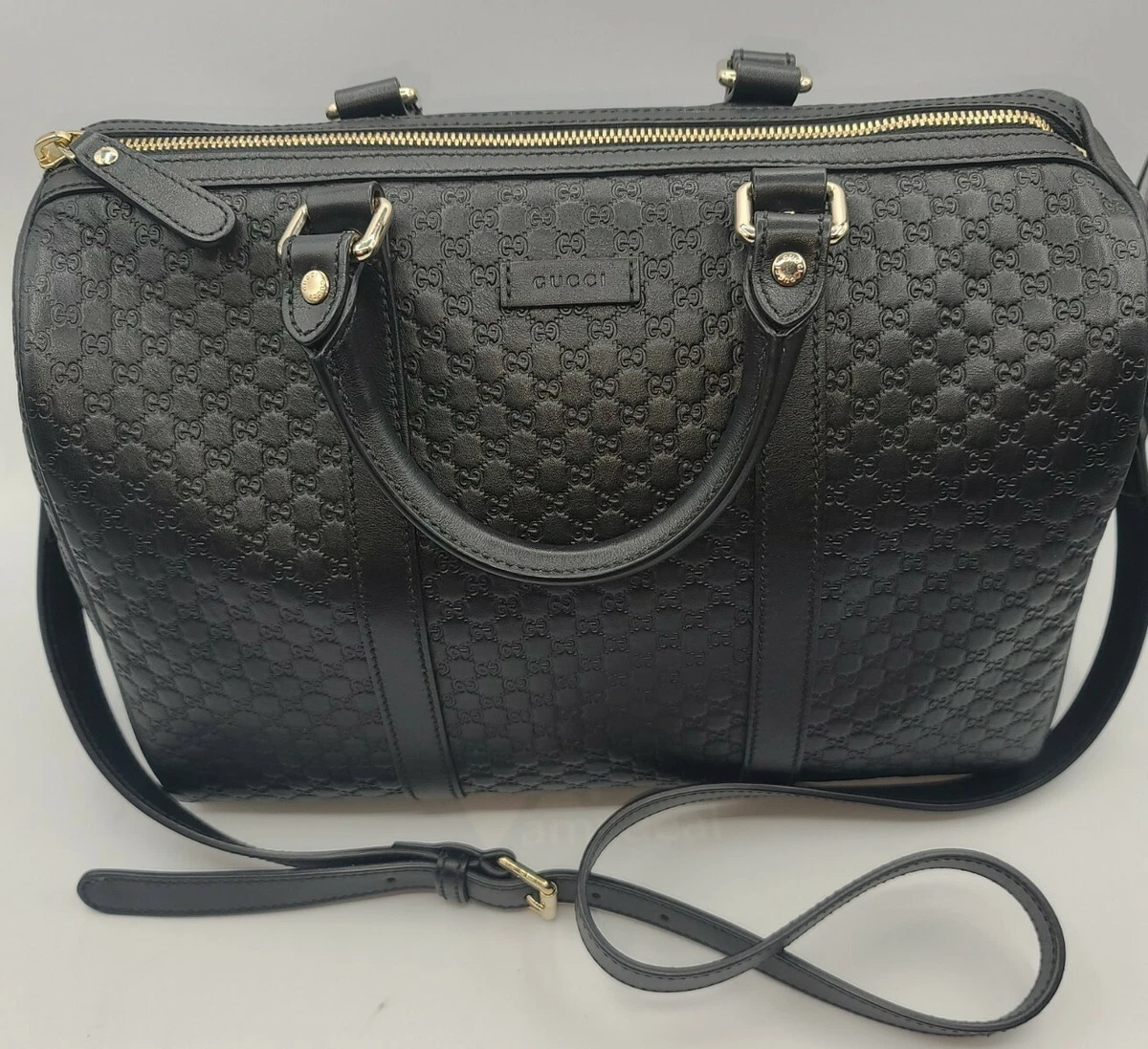 Medium Boston Bag Black Guccissima Leather